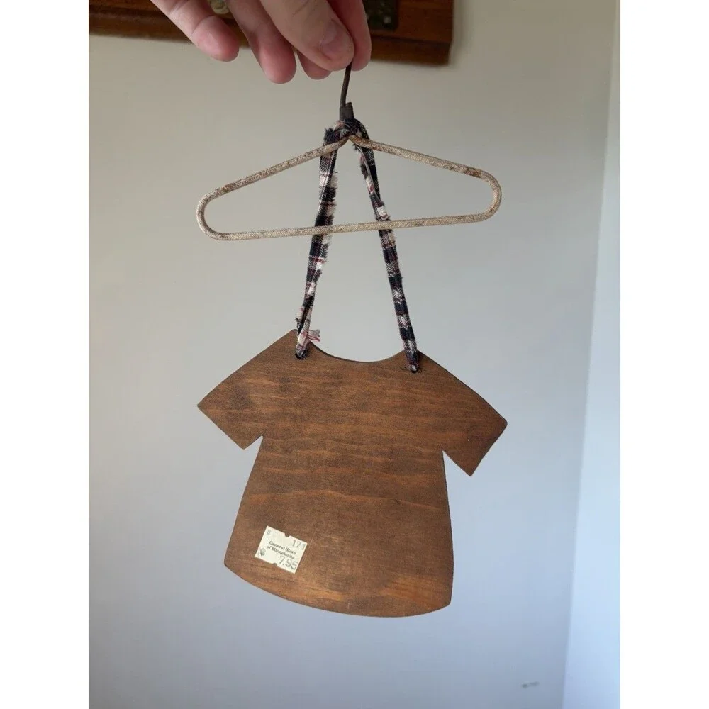 Rustic Wood T-Shirt Shape Laundry Room Text Hanging Sign w/ Metal Hanger